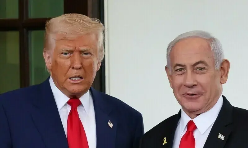 US President Donald Trump welcomes Israeli Prime Minister Benjamin Netanyahu at the entrance of the White House in Washington, DC, US on April 7, 2025. - Reuters/File