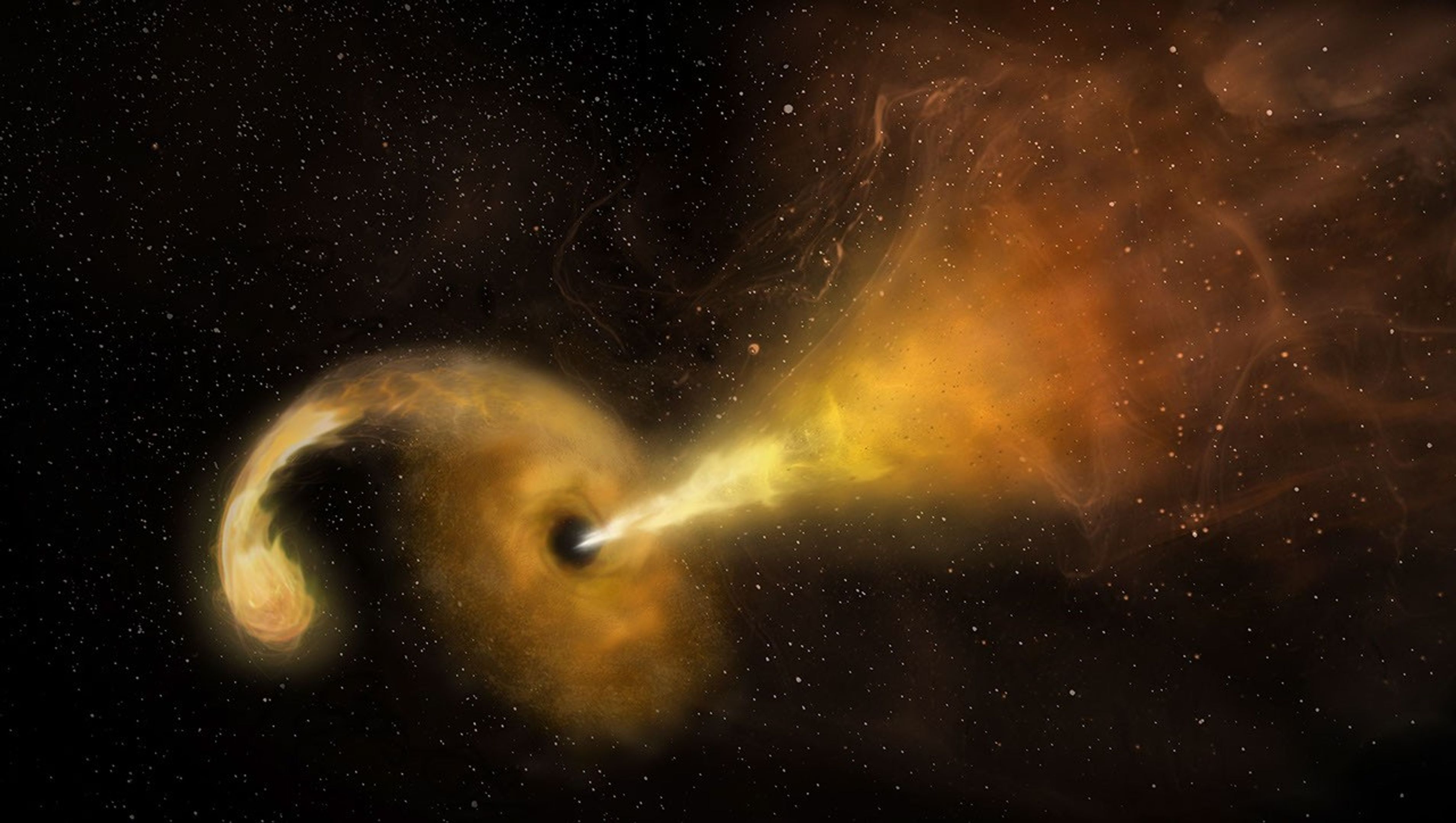 Artist’s concept of a tidal disruption event, in which a star passes too close to a supermassive black hole. - NRAO/AUI/NSF/NASA