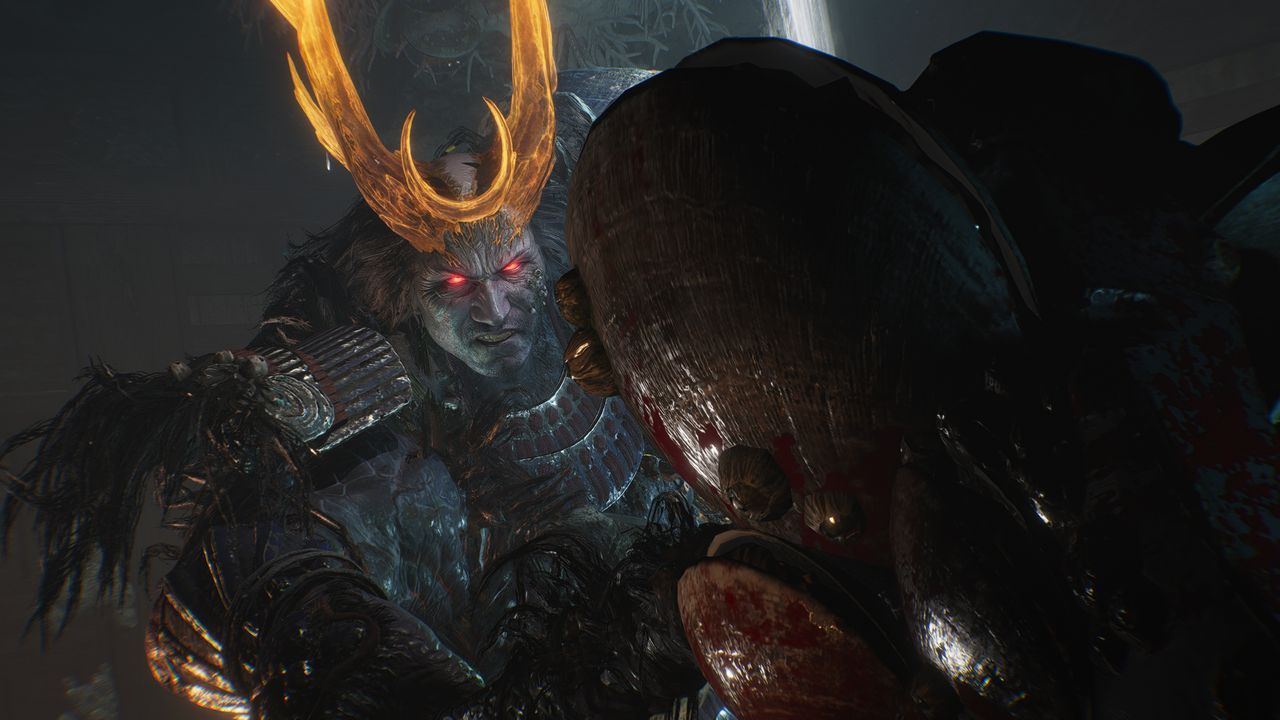 Nioh 3 character Baba Nobuharu appears with an ocean-themed axe. - pcgamer.com