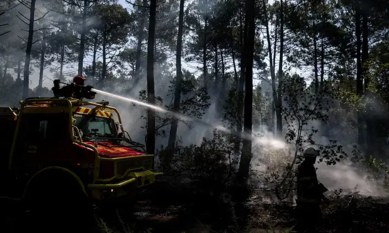 Firefighters work to put out hotspots at Le Grand Crohot in Lège-Cap-Ferret, France. - Reuters