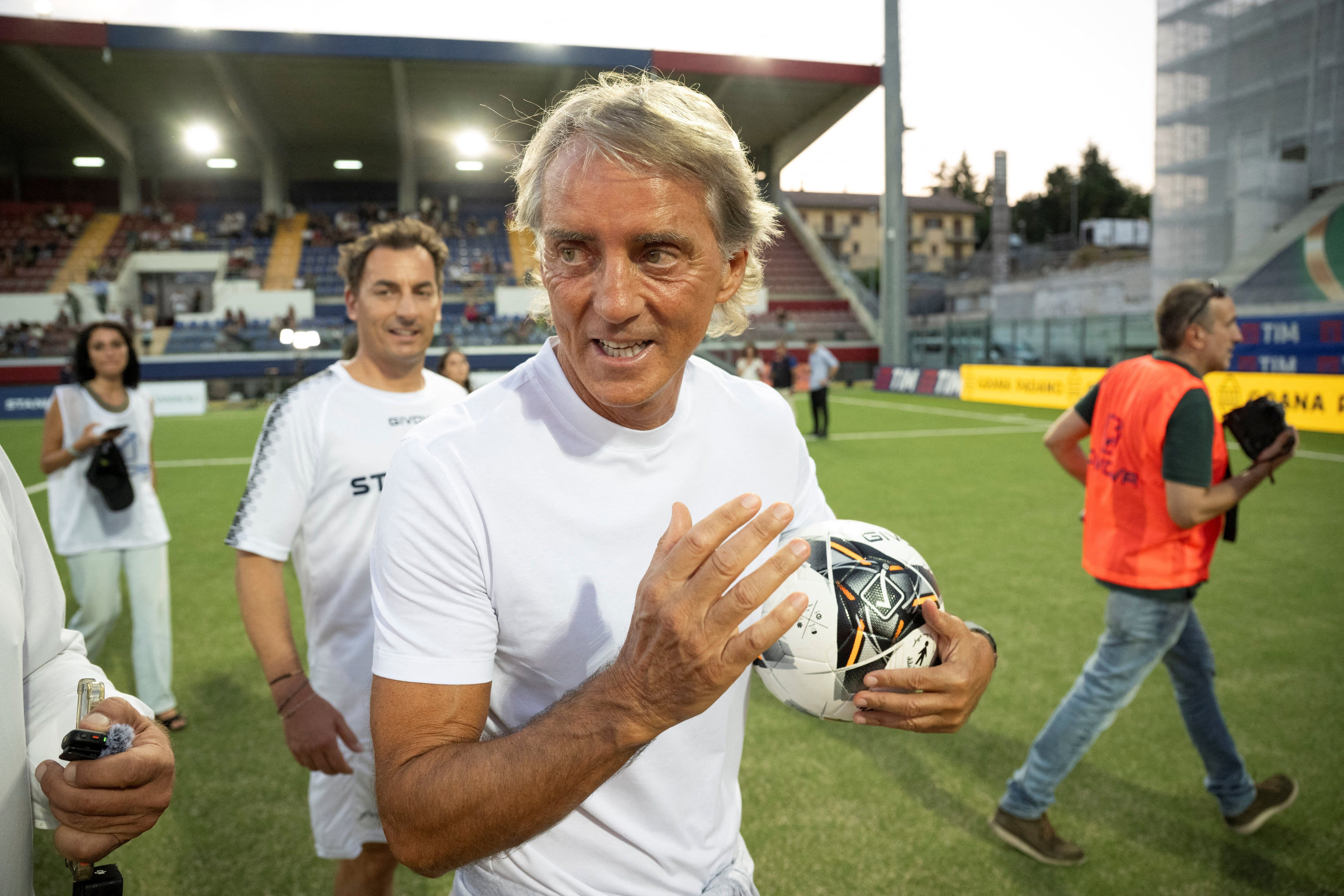 Roberto Mancini during a charity match in Italy earlier this month. - Reuters