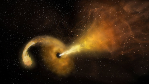 Illustration accompanying coverage of a wandering black hole devouring a star. - nautil.us