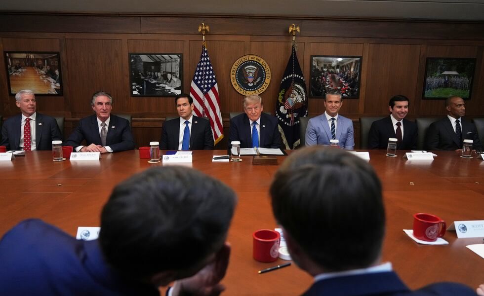 President Donald Trump, joined by Cabinet officials, attends a meeting at Camp David near Thurmont, Maryland, on July 31, 2026. - Jacquelyn Martin/Associated Press