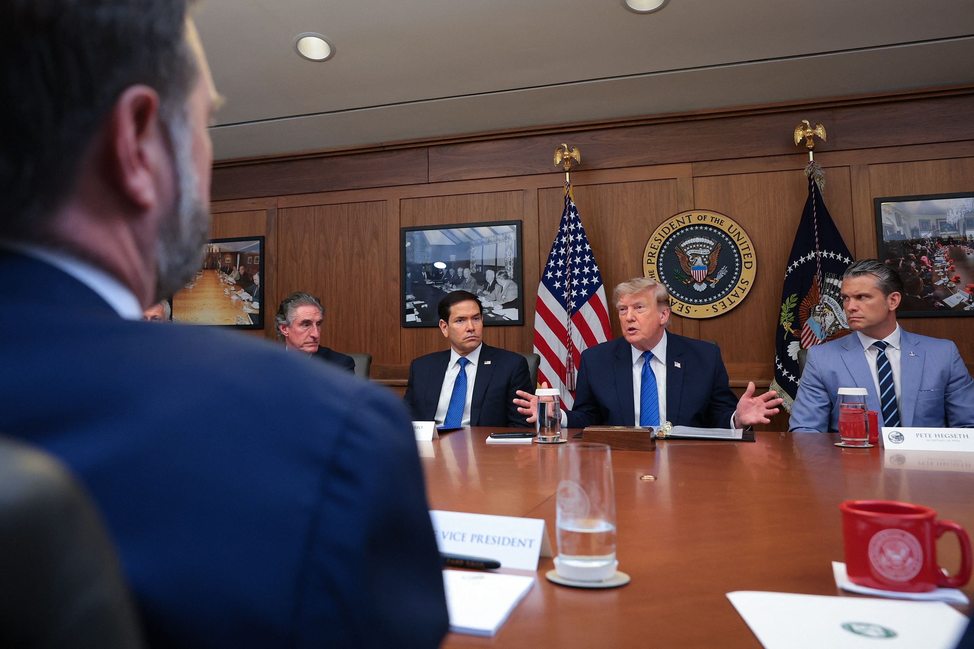 President Donald Trump speaks during a Cabinet meeting at Camp David on July 31, 2026, as the war with Iran continues. - Anna Moneymaker / Getty Images via AFP