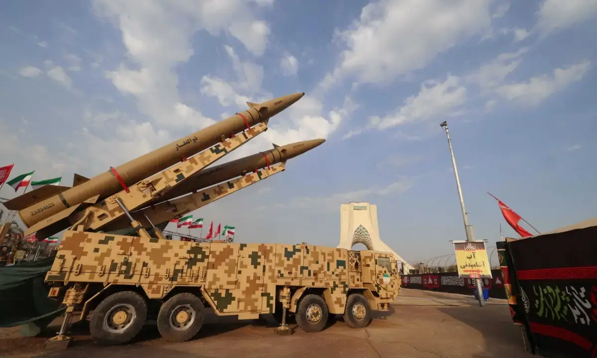 Iranian-made Zolfaghar missiles are displayed at Azadi Square in Tehran on August 2, 2026. - AFP