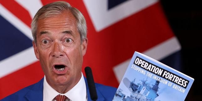 Britain's Reform UK party leader Nigel Farage at a press conference in London, August 3, 2026. - lemonde.fr