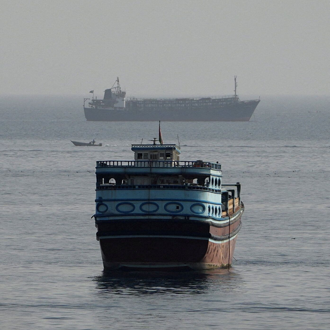 Ships in the Strait of Hormuz, as seen from Musandam, Oman, on Monday. - nytimes.com