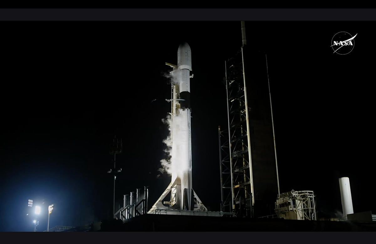 A SpaceX Falcon 9 rocket carrying Firefly Aerospace’s Blue Ghost Mission One lander lifts off from Launch Complex 39A at NASA’s Kennedy Space Center in Florida on January 15, 2025; its discarded upper stage is expected to strike the Moon. - NASA broadcast screenshot