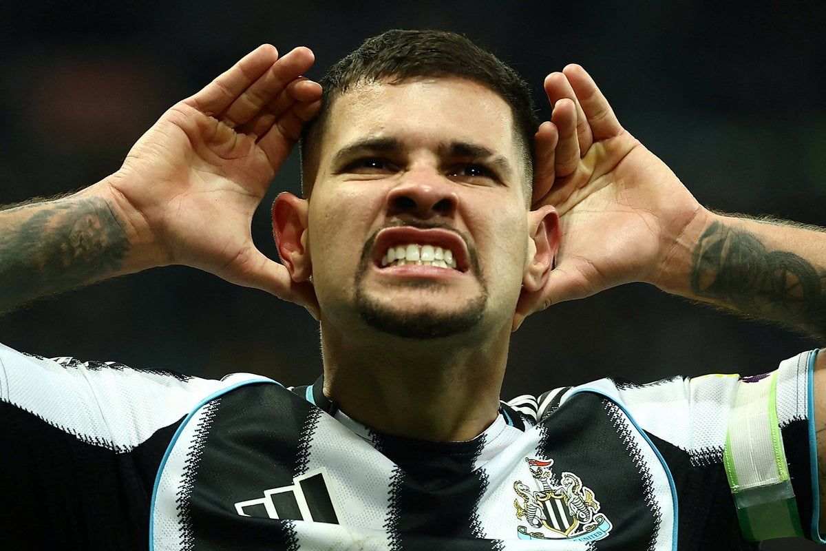 Newcastle United's Bruno Guimaraes celebrates scoring their first goal - Action Images via Reuters