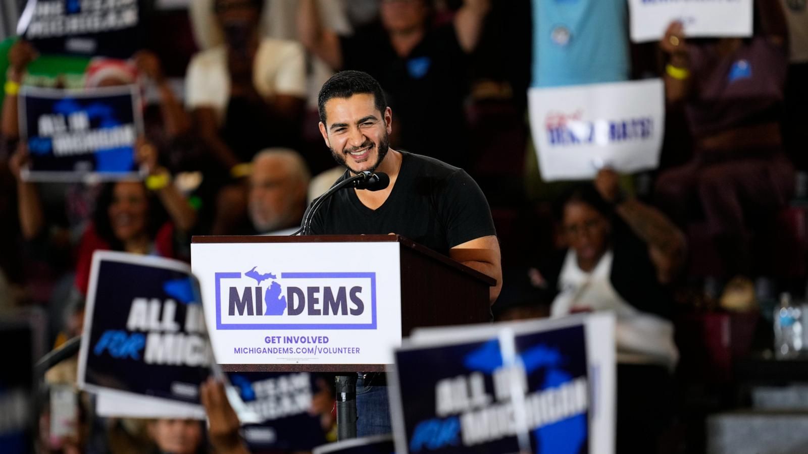 Abdul El-Sayed departs after a Detroit news conference following his Democratic U.S. Senate primary win in Michigan. - AP Photo/Julia Demaree Nikhinson