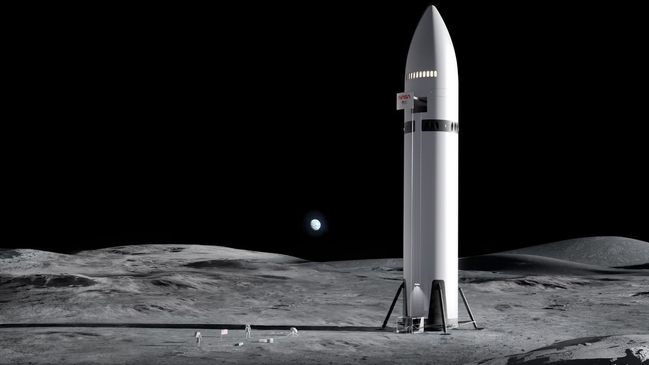 Artist's illustration of SpaceX's Starship upper-stage spacecraft on the moon. - SpaceX