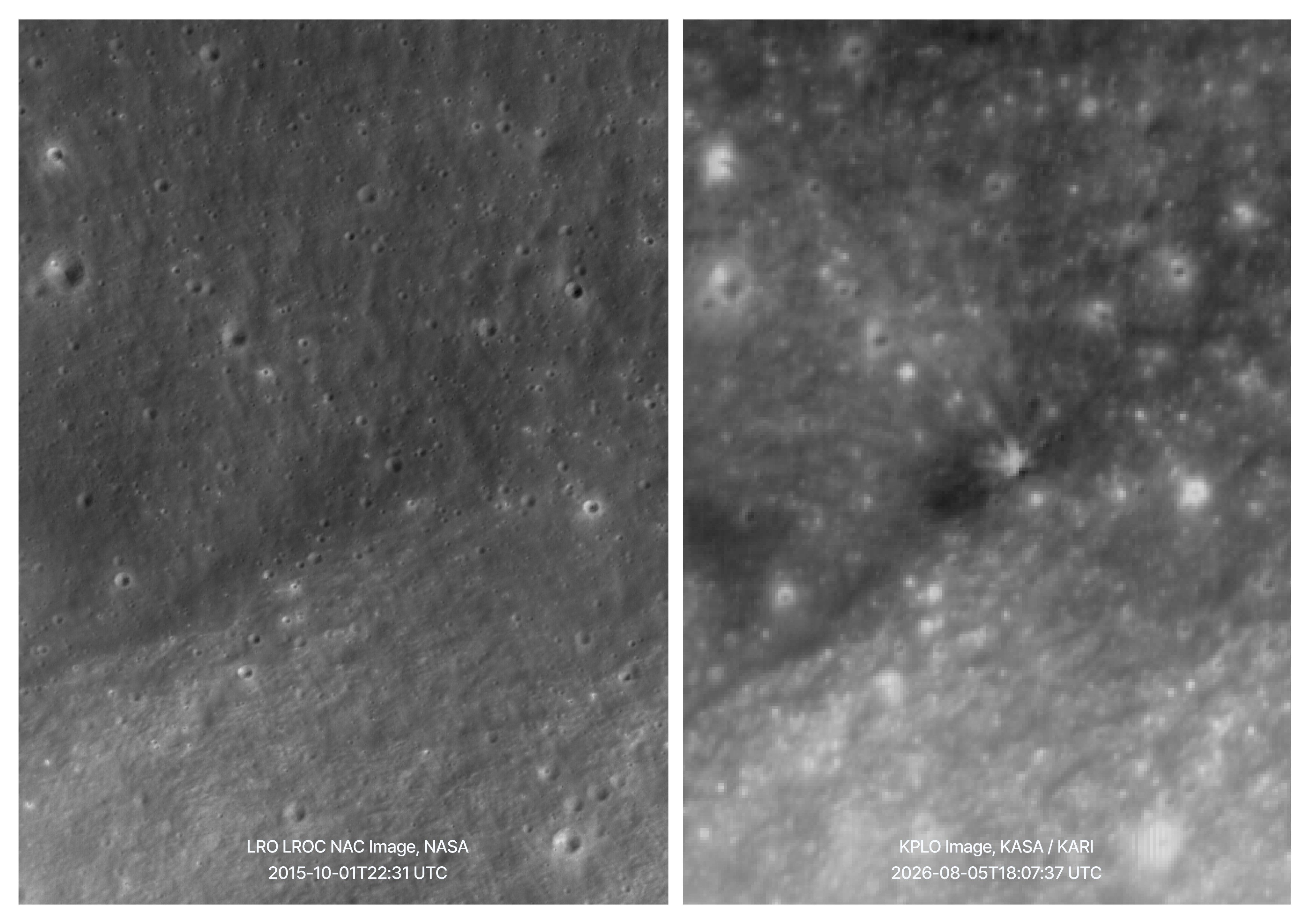 Danuri imagery showing the lunar impact site left by the SpaceX rocket stage - wired.com