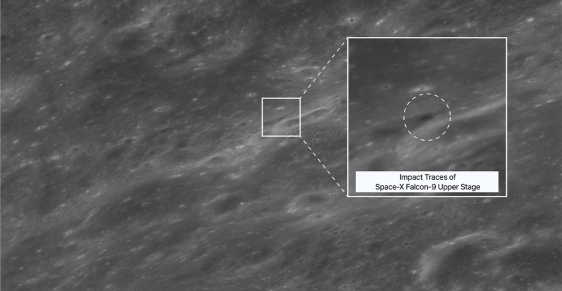 Image accompanying Nautilus coverage of the crater left by the Falcon 9 upper stage on the moon - nautil.us