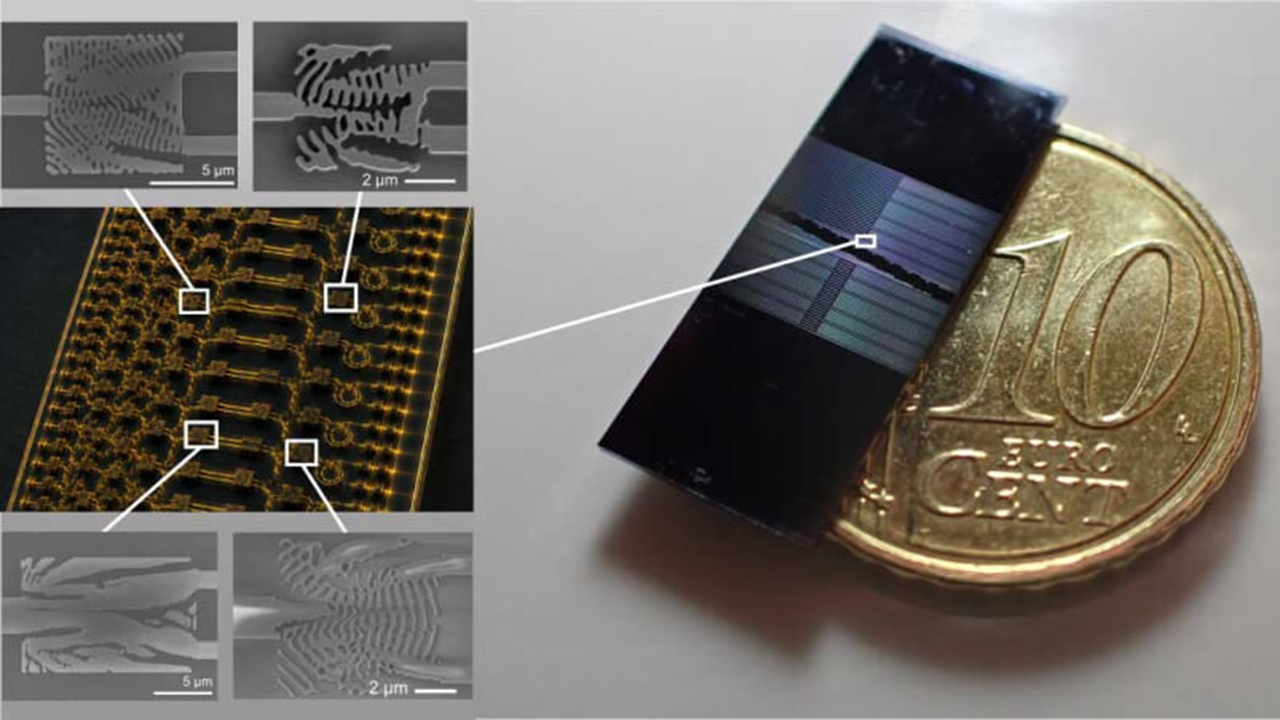 A close-up of a rectangular chip on a gold coin with three boxouts showing aspects of the chip - livescience.com