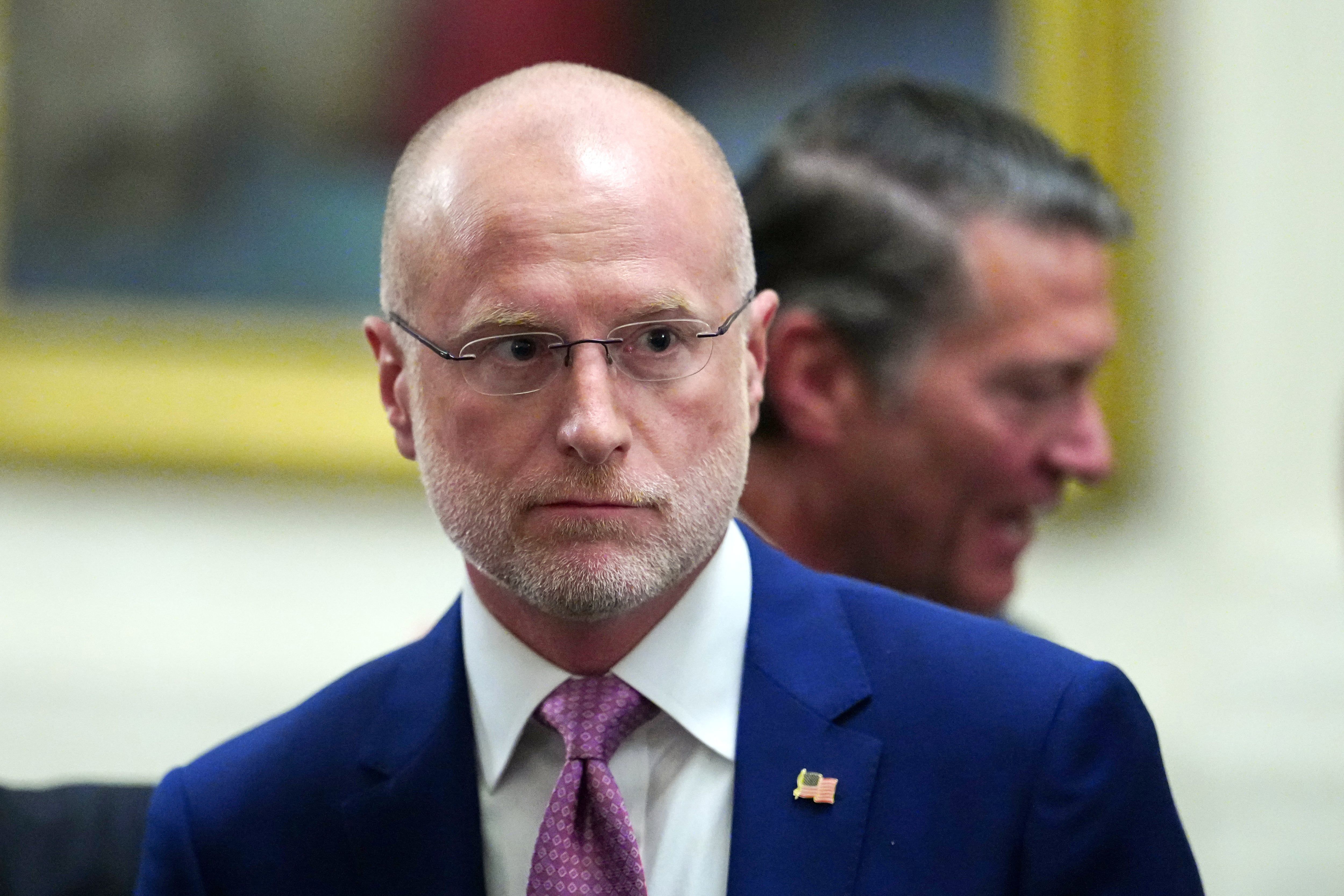 Federal Communications Commission Chairman Brendan Carr departs an event in the East Room of the White House on March 20, 2026, in Washington. - AP Photo/Julia Demaree Nikhinson
