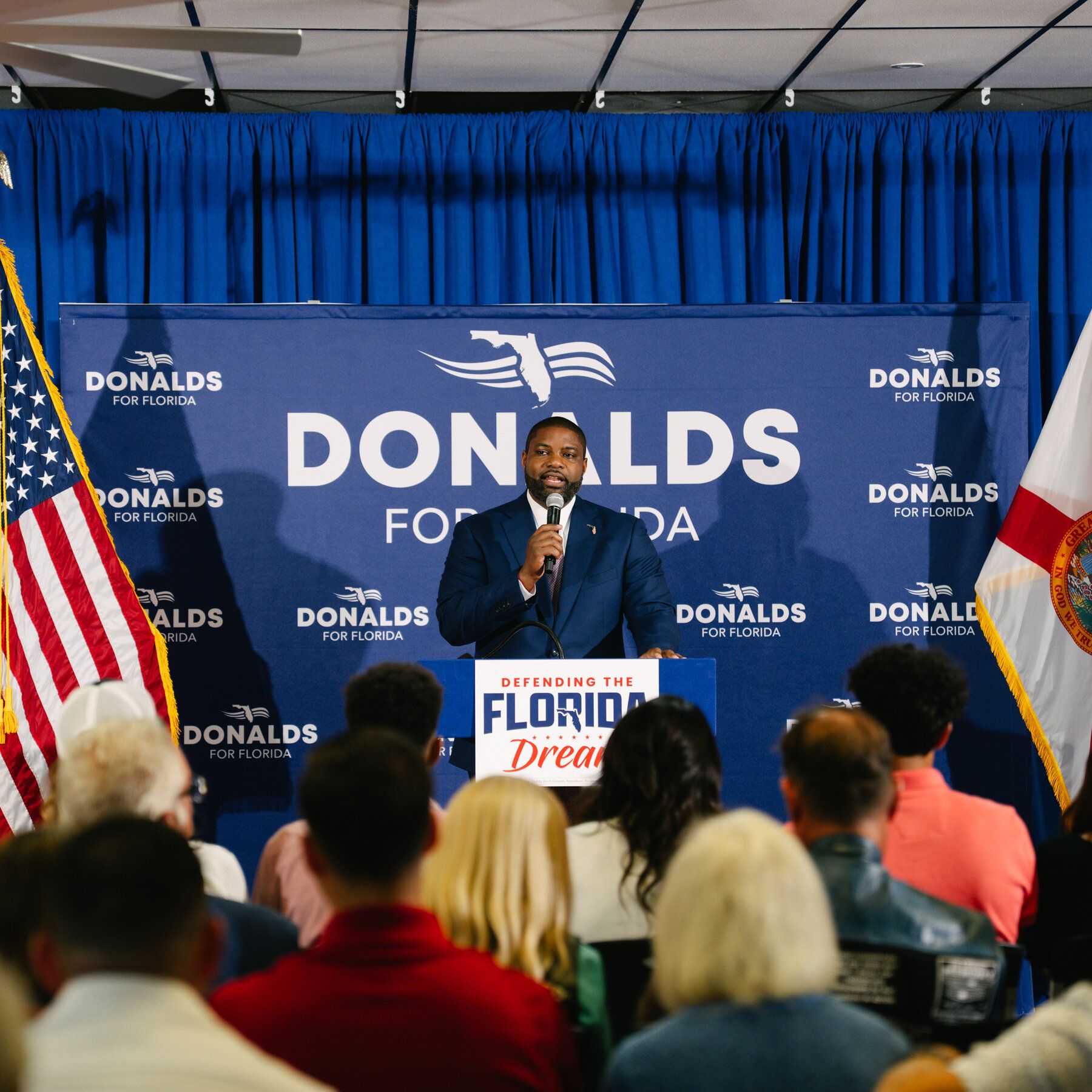 Representative Byron Donalds, who was endorsed by President Trump, speaks at a rally in Naples, Fla., on Aug. 12. - nytimes.com