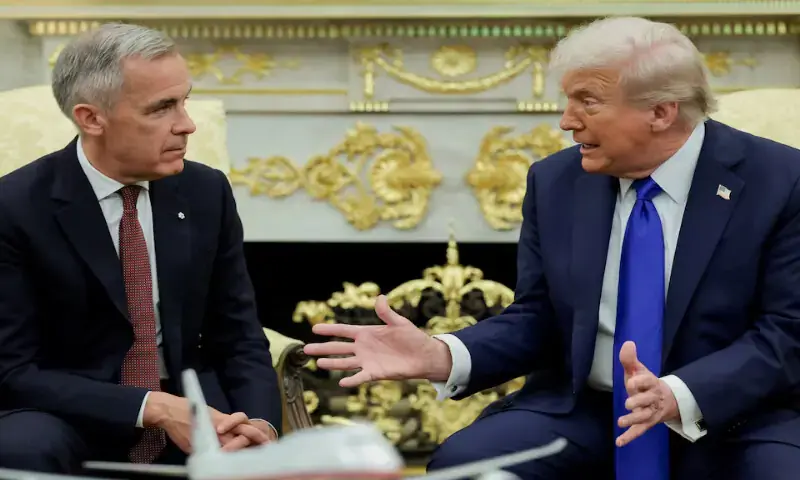 US President Donald Trump and Canada's Prime Minister Mark Carney meet in the Oval Office at the White House in Washington, DC. - Reuters file