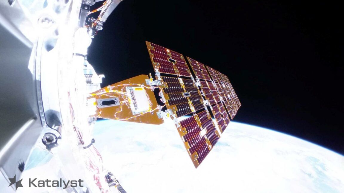 A camera onboard Katalyst's Link spacecraft captured this view of one of its solar arrays in low-Earth orbit. - Katalyst Space Technologies