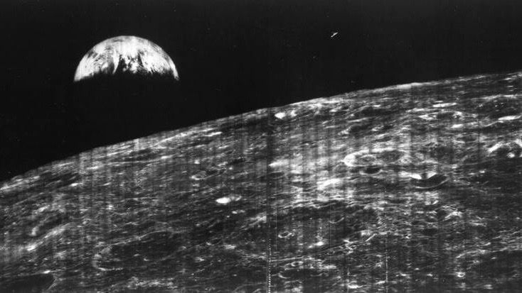 Lunar Orbiter 1's first photograph of Earth from the moon. - NASA/Lunar Orbiter 1