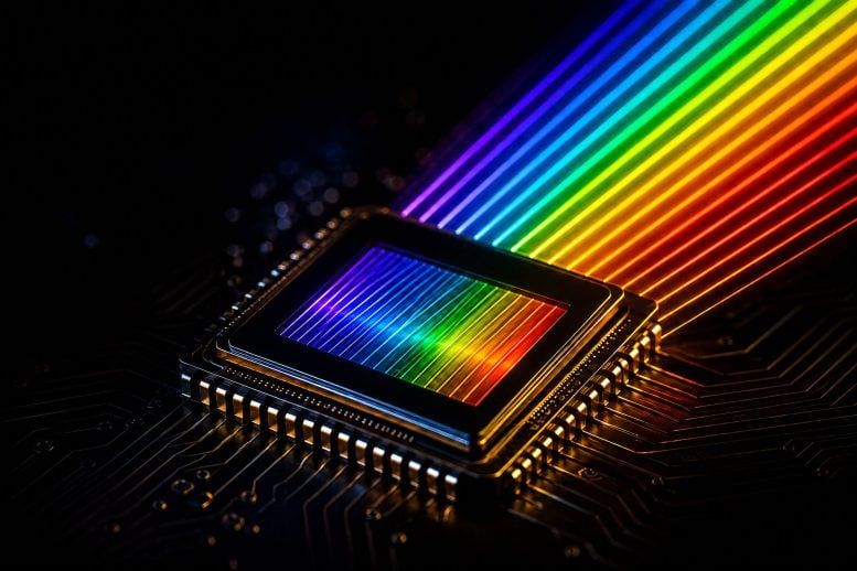 Artist’s concept of a chip that produces a precisely organized spectrum of light. - SciTechDaily.com