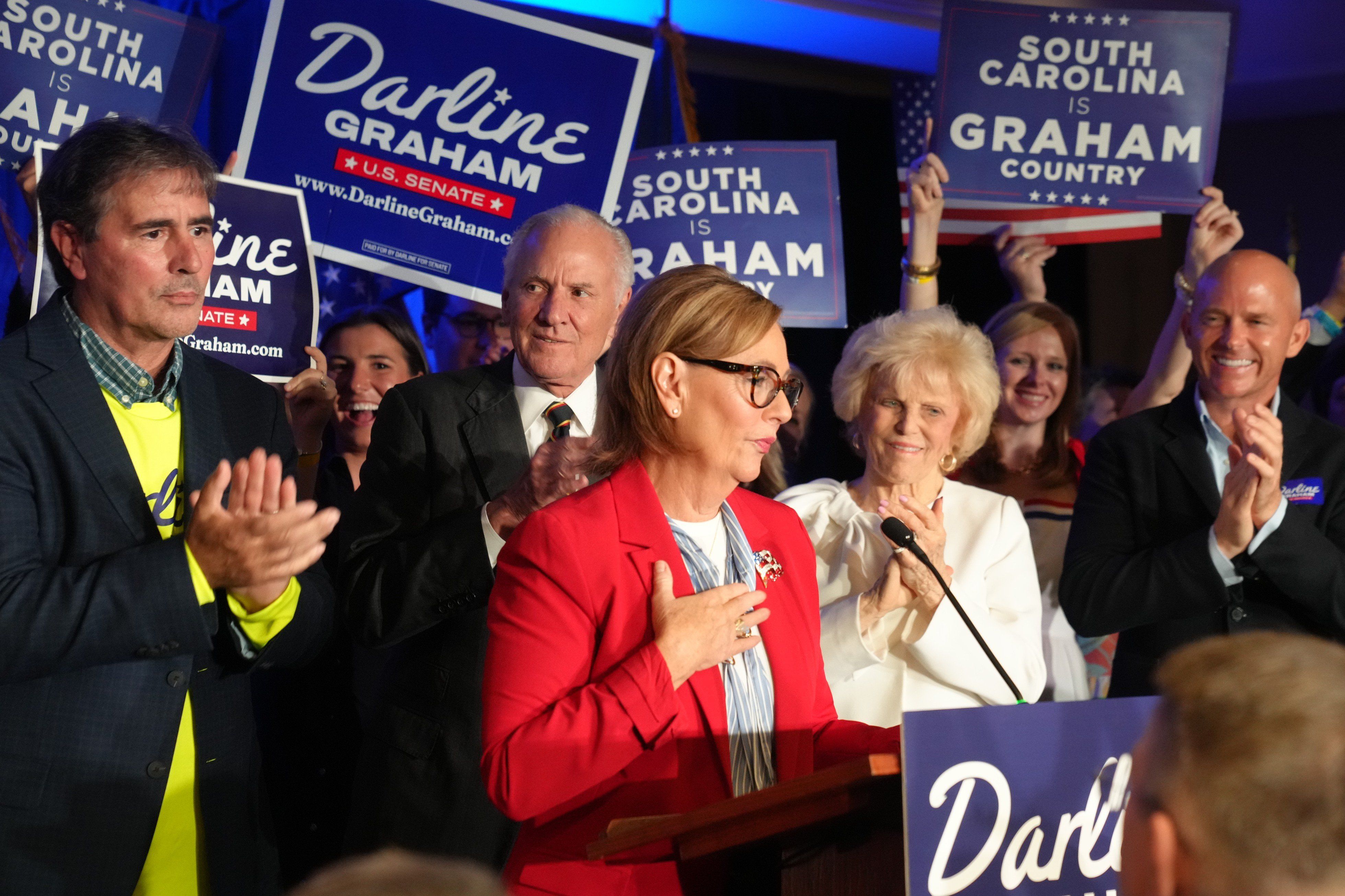 Sen. Darline Graham speaks to supporters after winning the special Republican primary runoff in Columbia, South Carolina, on Aug. 25, 2026. - nbcnewyork.com