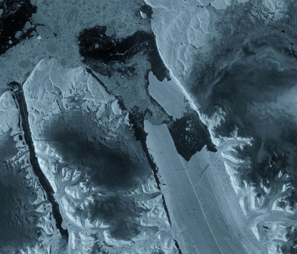 Satellite image of the Petermann Glacier calving event in Greenland. - Contains modified Copernicus Sentinel data (2026), processed by ESA
