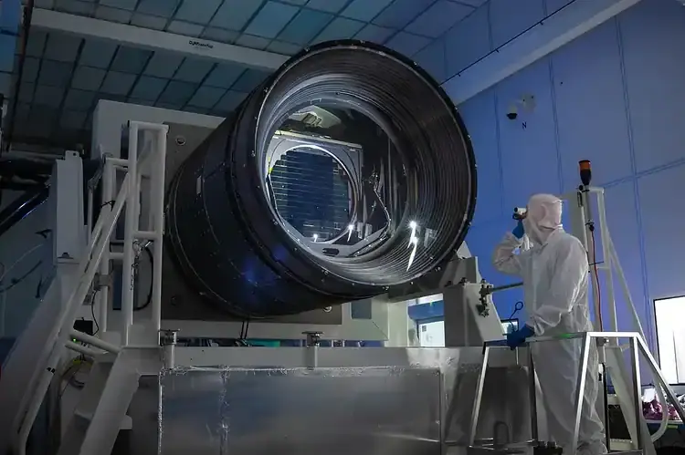 The LSST Camera with one of its color filters positioned in place. - Olivier Bonin/SLAC National Accelerator Laboratory