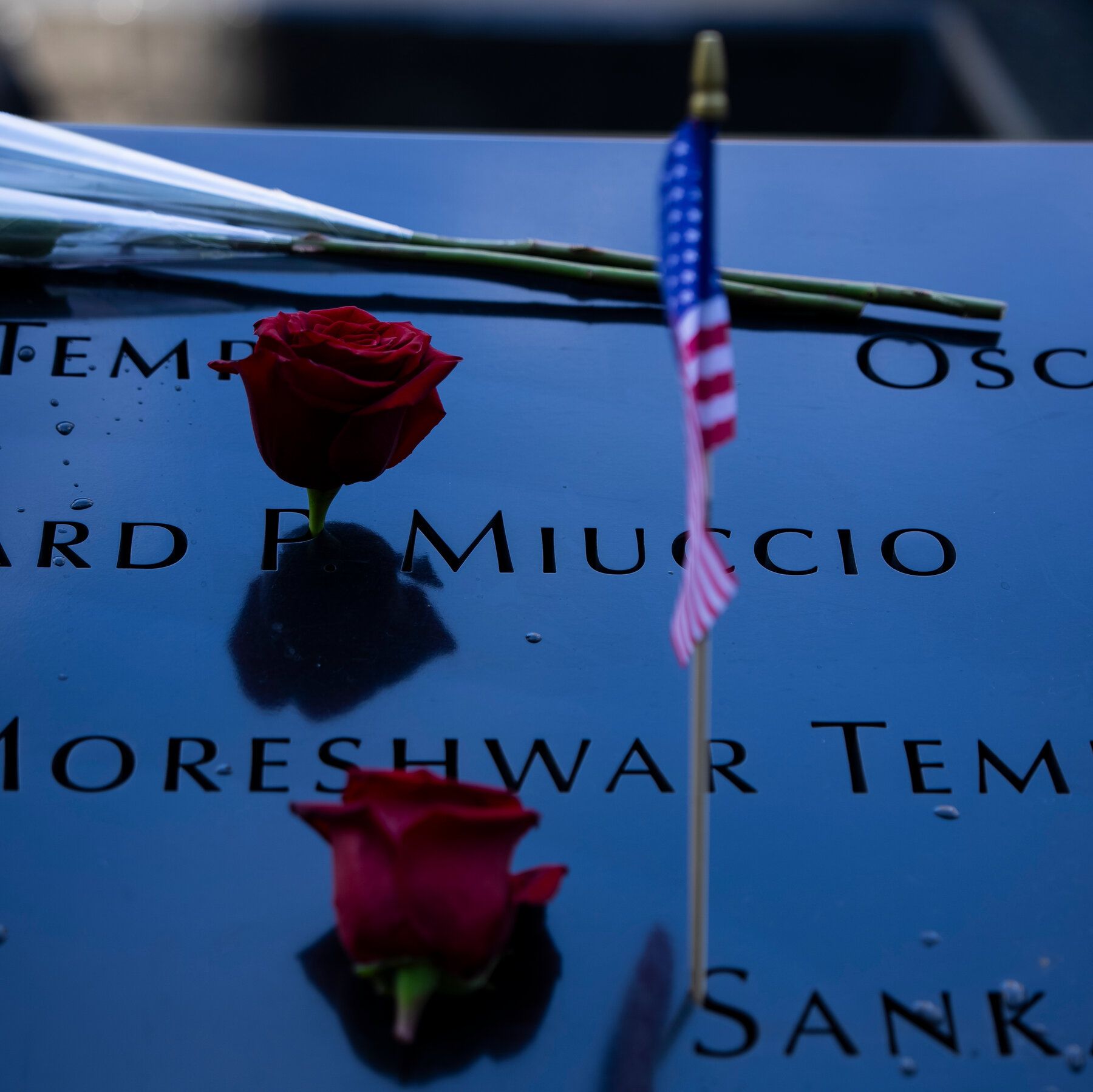 Memorials left at the south tower reflecting pool last year at the World Trade Center in Manhattan. - nytimes.com