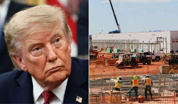 President Donald Trump in the Oval Office and data center buildings under construction in Abilene, Texas. - nationalreview.com