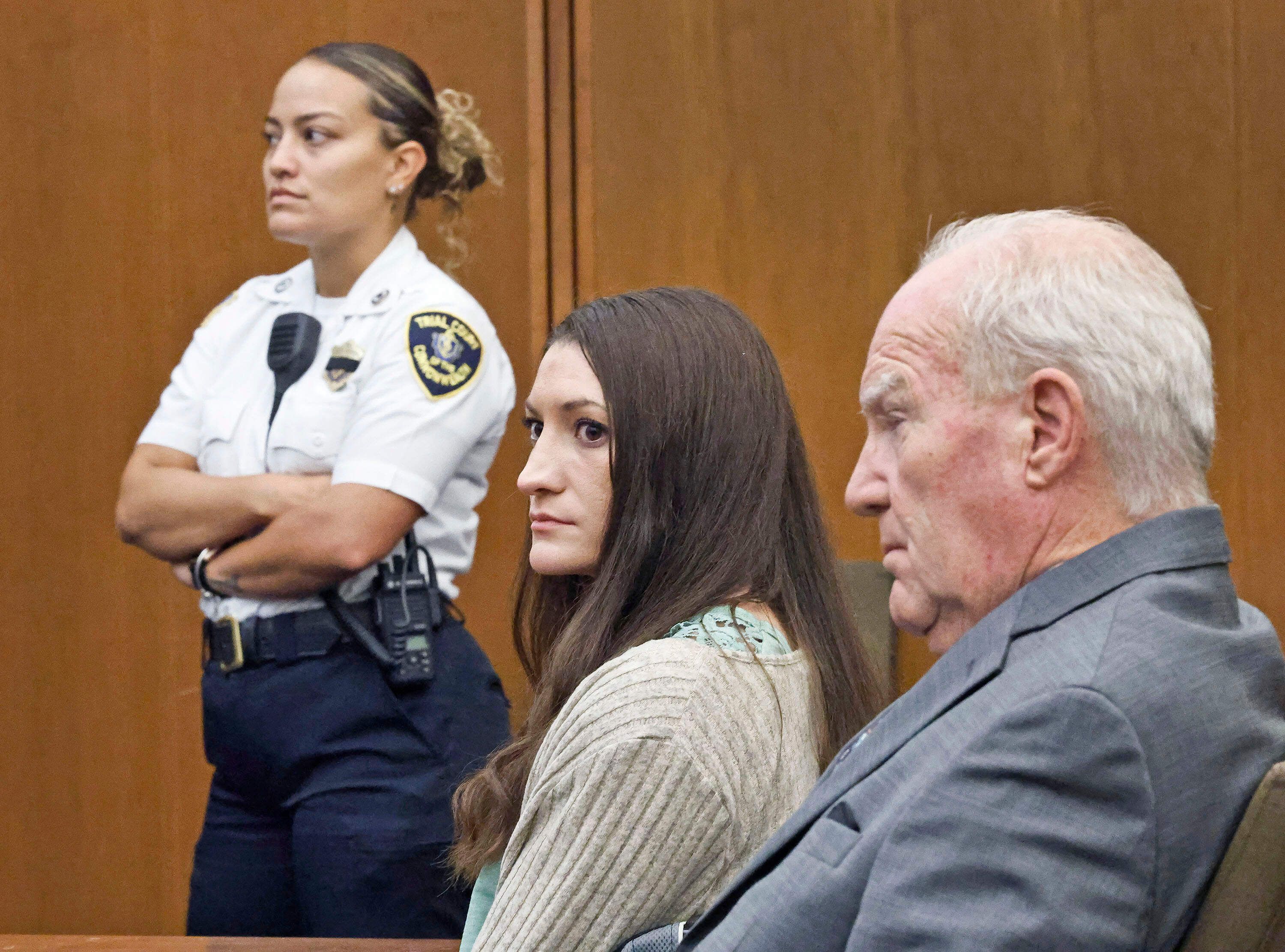 Lindsay Clancy looks at jurors as Judge Sullivan asks them to start deliberations for a sixth day during her murder trial. - Greg Derr/The Patriot Ledger via AP, Pool