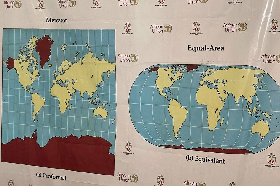 Image accompanying coverage of the U.N. resolution recommending a shift from Mercator-style world maps to Equal Earth-style projections. - African Union