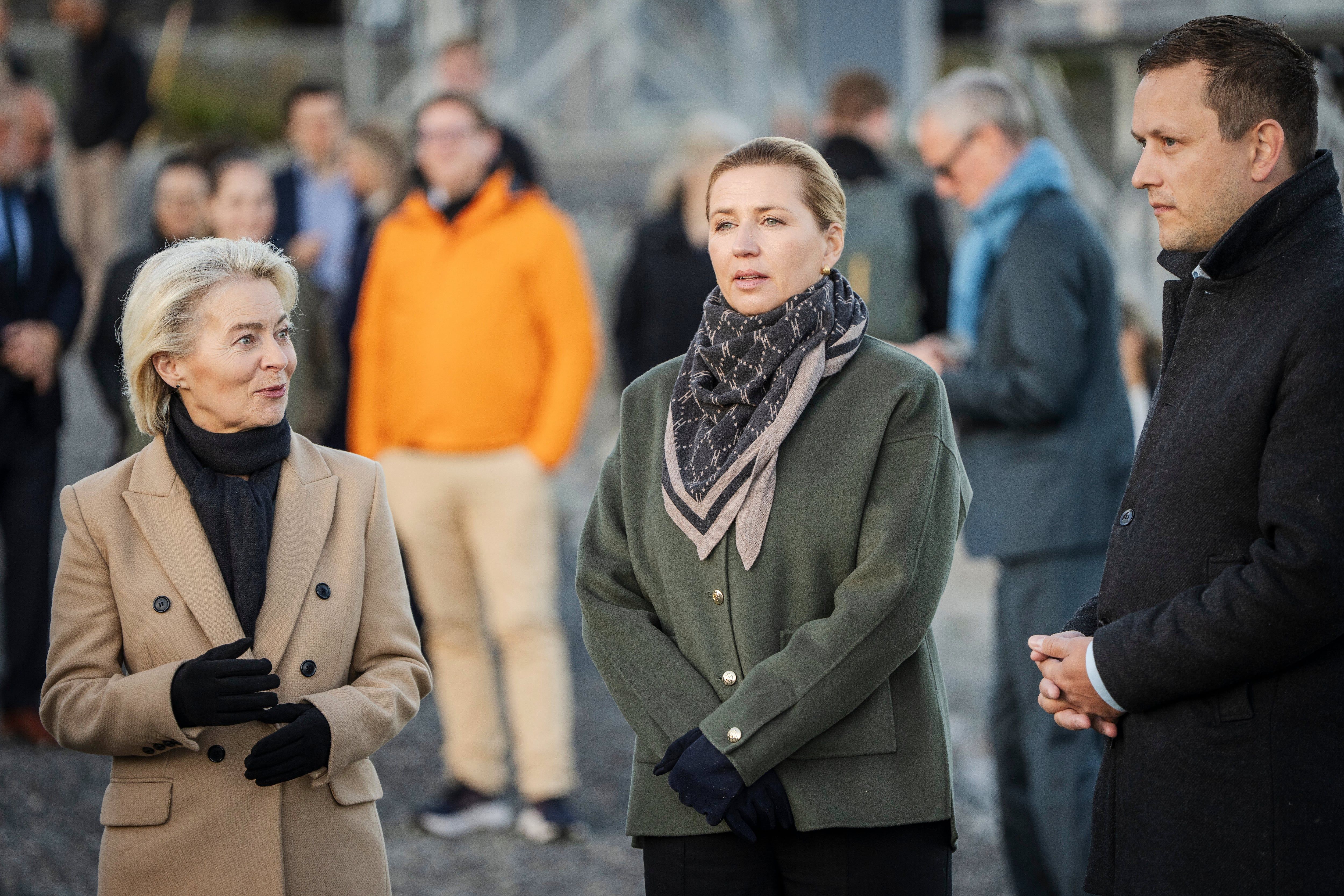 Denmark's Prime Minister Mette Frederiksen, President of the European Commission Ursula von der Leyen and Greenland's Prime Minister Jens-Frederik Nielsen visit Eutelsat OneWeb in Nuuk, Greenland, on September 7, 2026. - Mads Claus Rasmussen/Ritzau Scanpix via AP