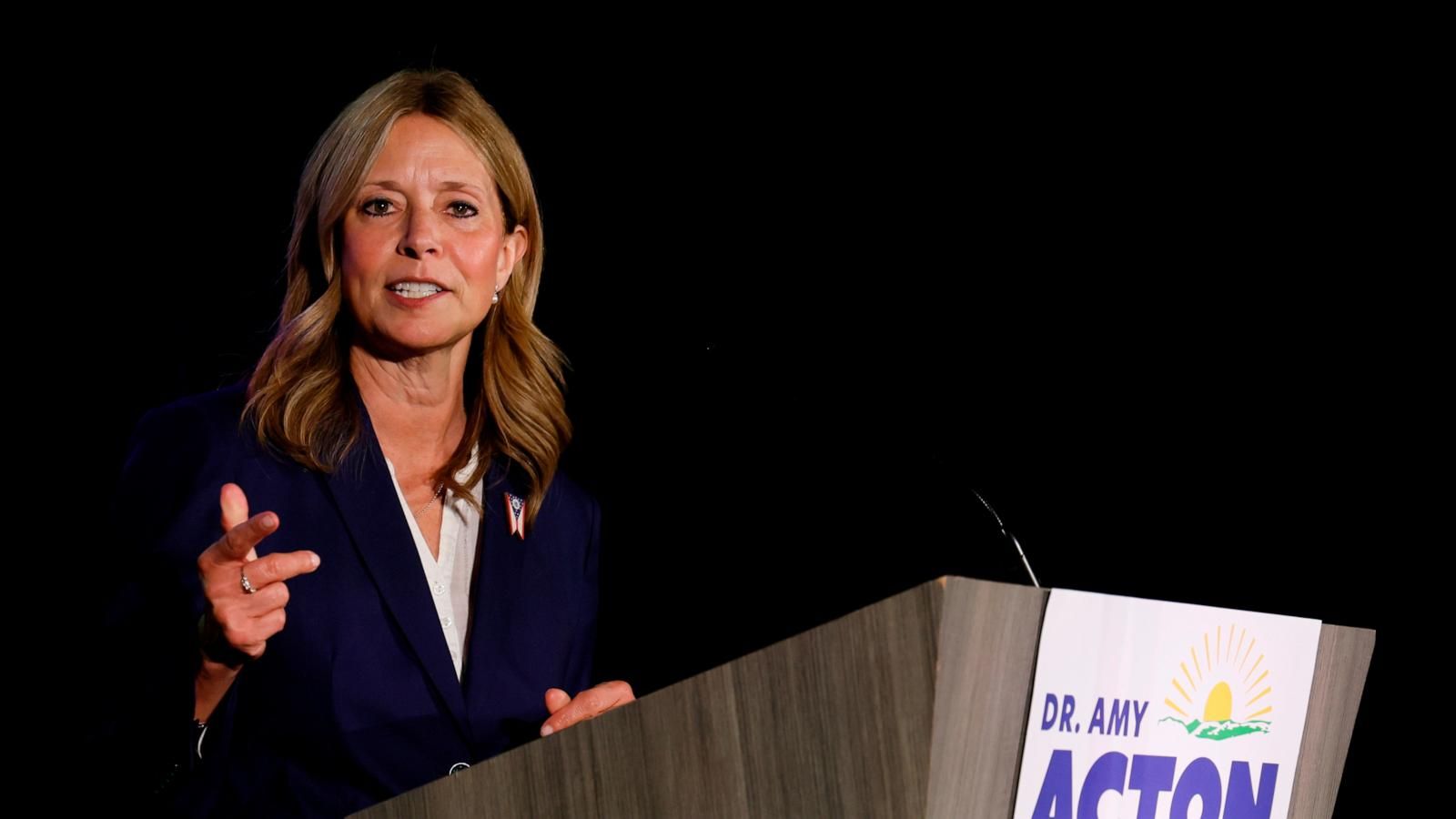 Democratic gubernatorial candidate Amy Acton speaks at a primary election night campaign event after winning the party nomination for governor on May 5, 2026, in Columbus, Ohio. - AP Photo/Jay LaPrete