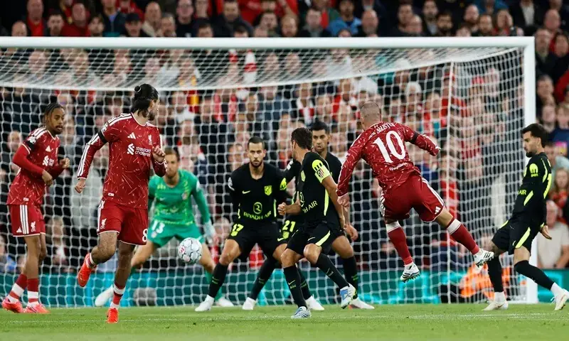 Liverpool's Alexis Mac Allister scores against Atletico Madrid during their Champions League match at Anfield in Liverpool on September 9, 2026. - Reuters