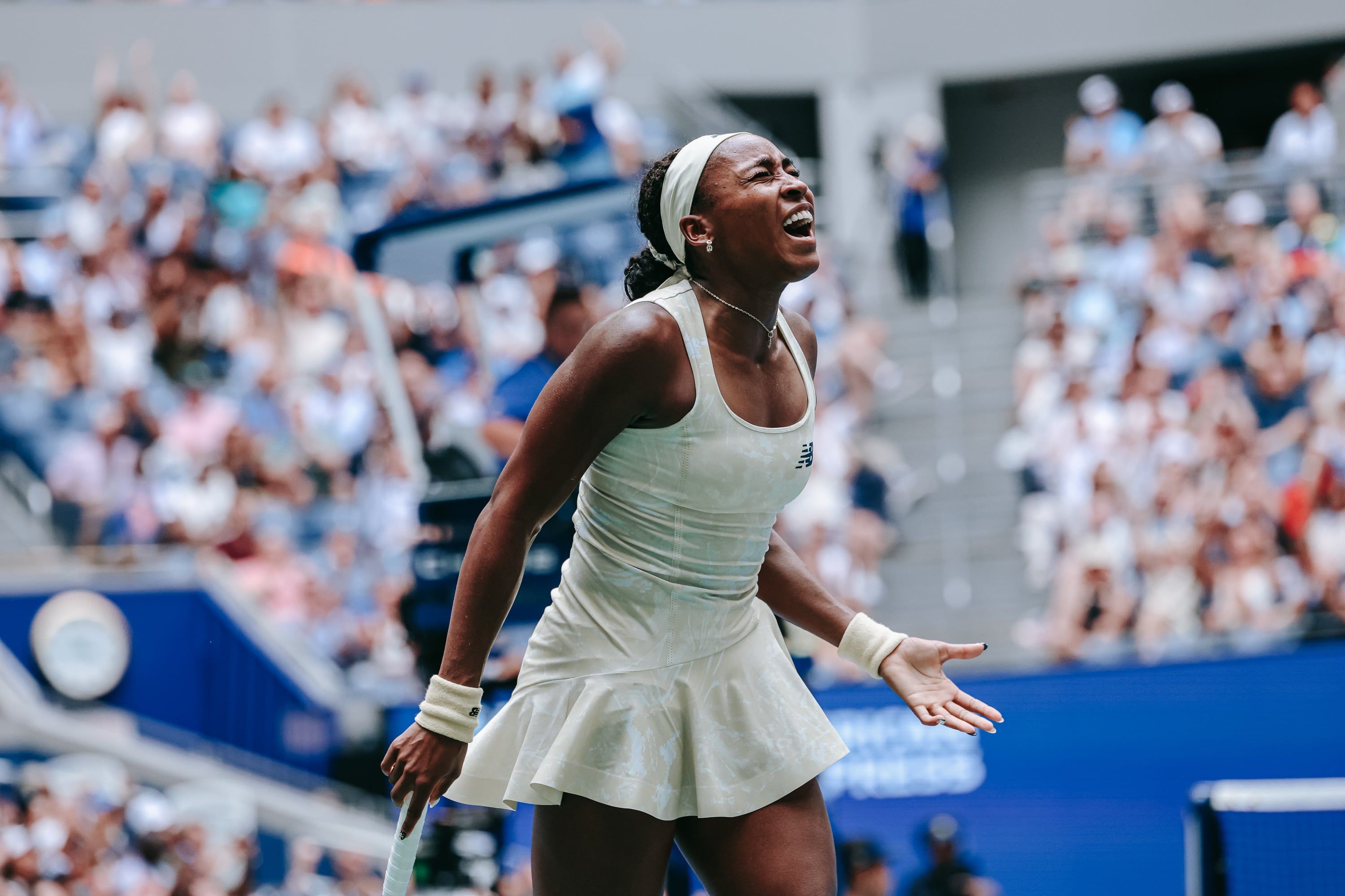 Coco Gauff saved two match points before finally beating Mirra Andreeva. - EPA