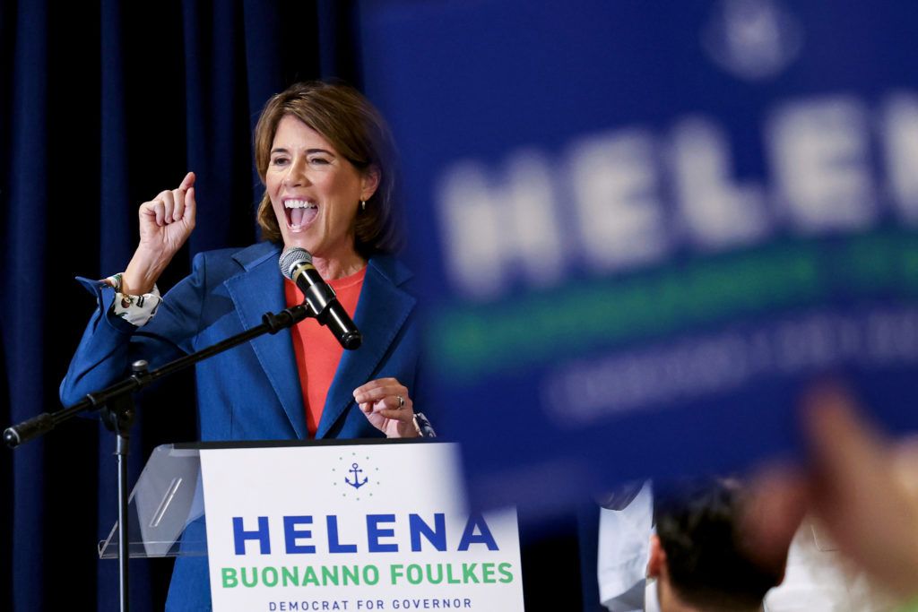 Candidate for Rhode Island governor Helena Foulkes speaks during a campaign event in Providence, R.I. - AP
