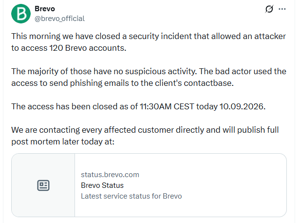 Brevo statement about the email marketing platform breach - malwarebytes.com
