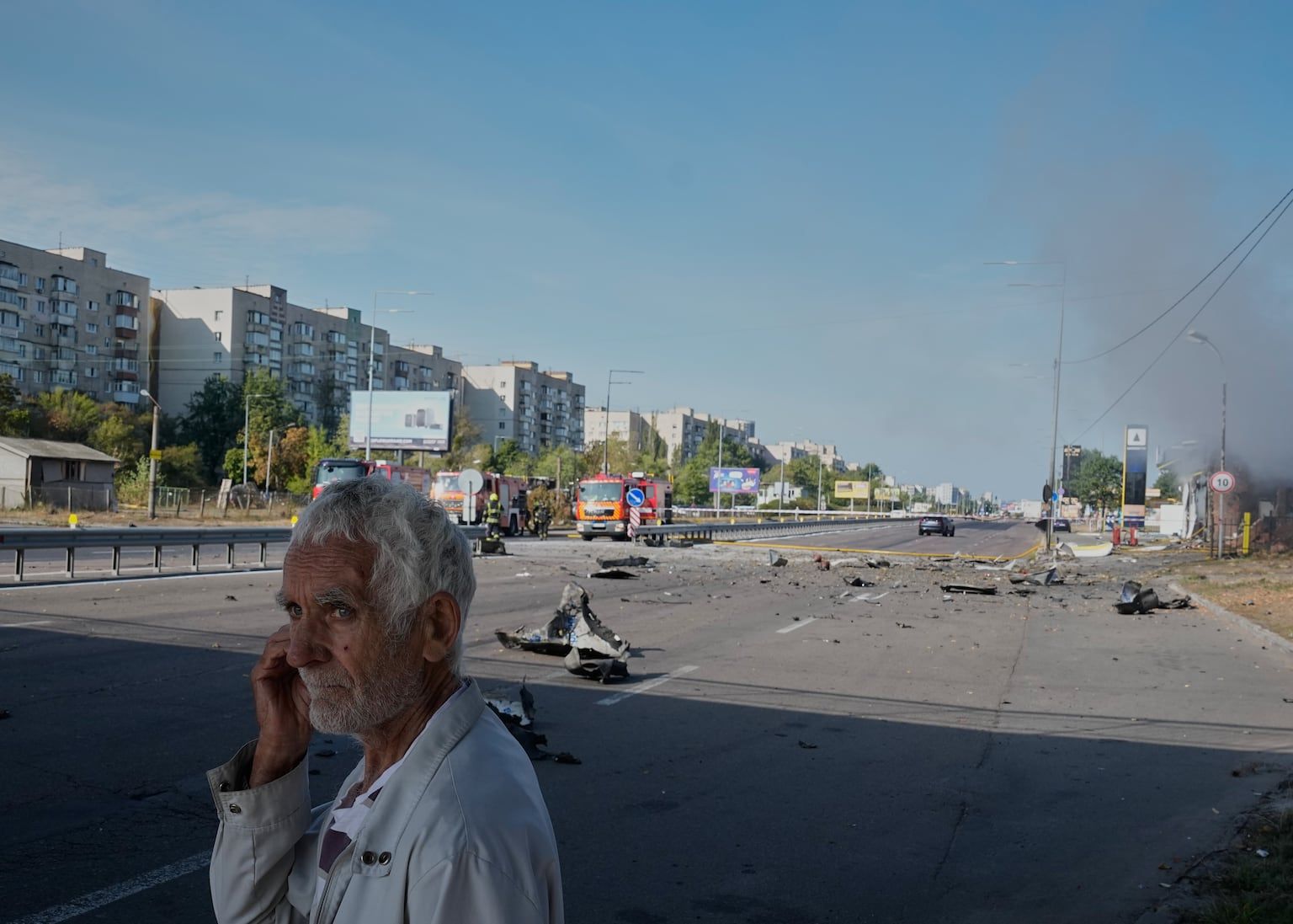 A petrol station was hit by a Russian drone in Kyiv on Sept. 11. - Efrem Lukatsky/AP
