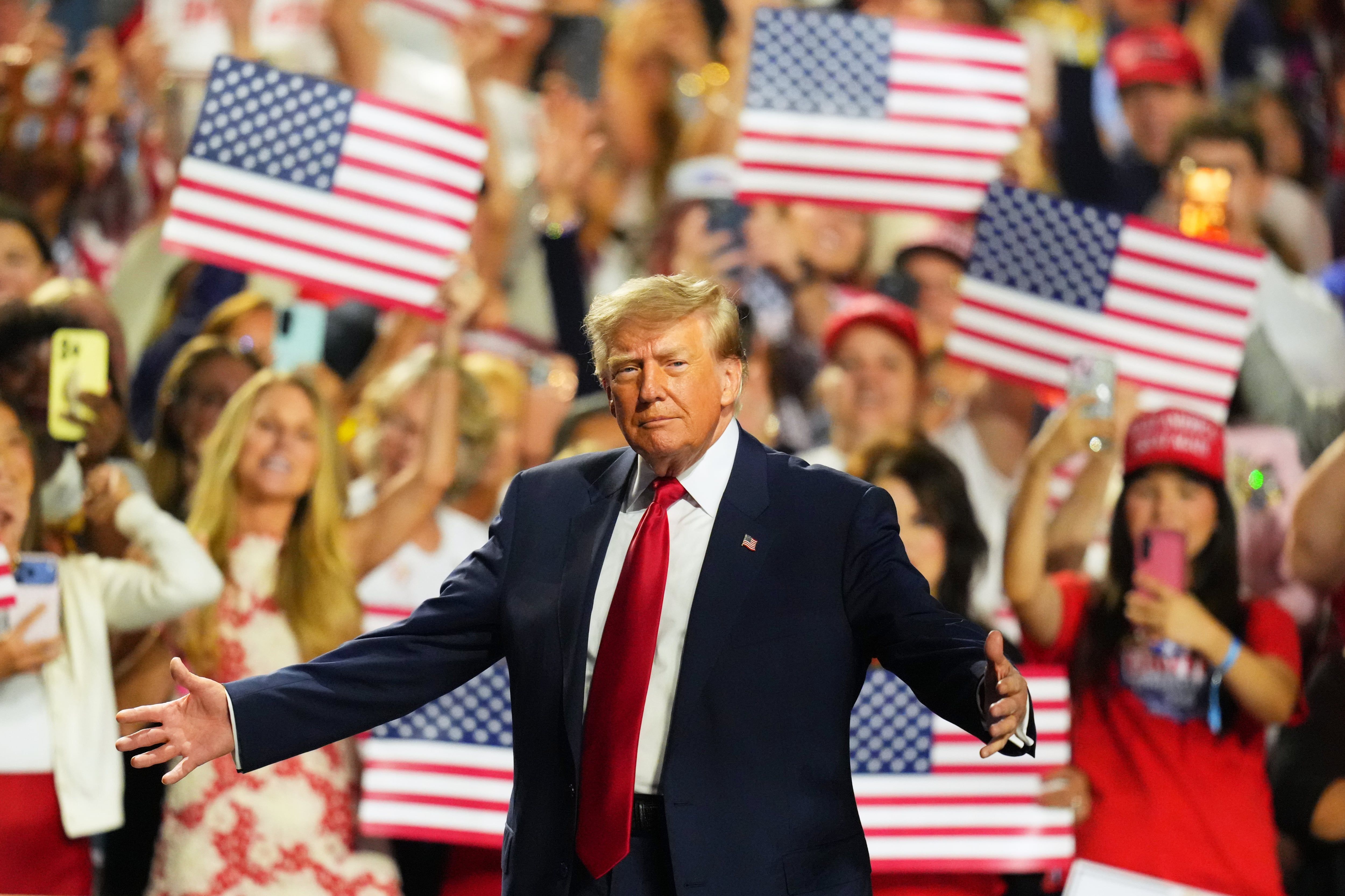 President Donald Trump greets supporters at the Republican convention in Dallas on Sept. 10, 2026. - AP Photo/Julio Cortez