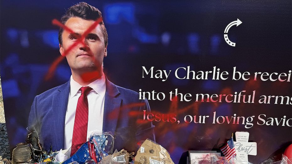 Charlie Kirk memorial statue and display defaced with red paint outside Turning Point USA headquarters. - foxnews.com