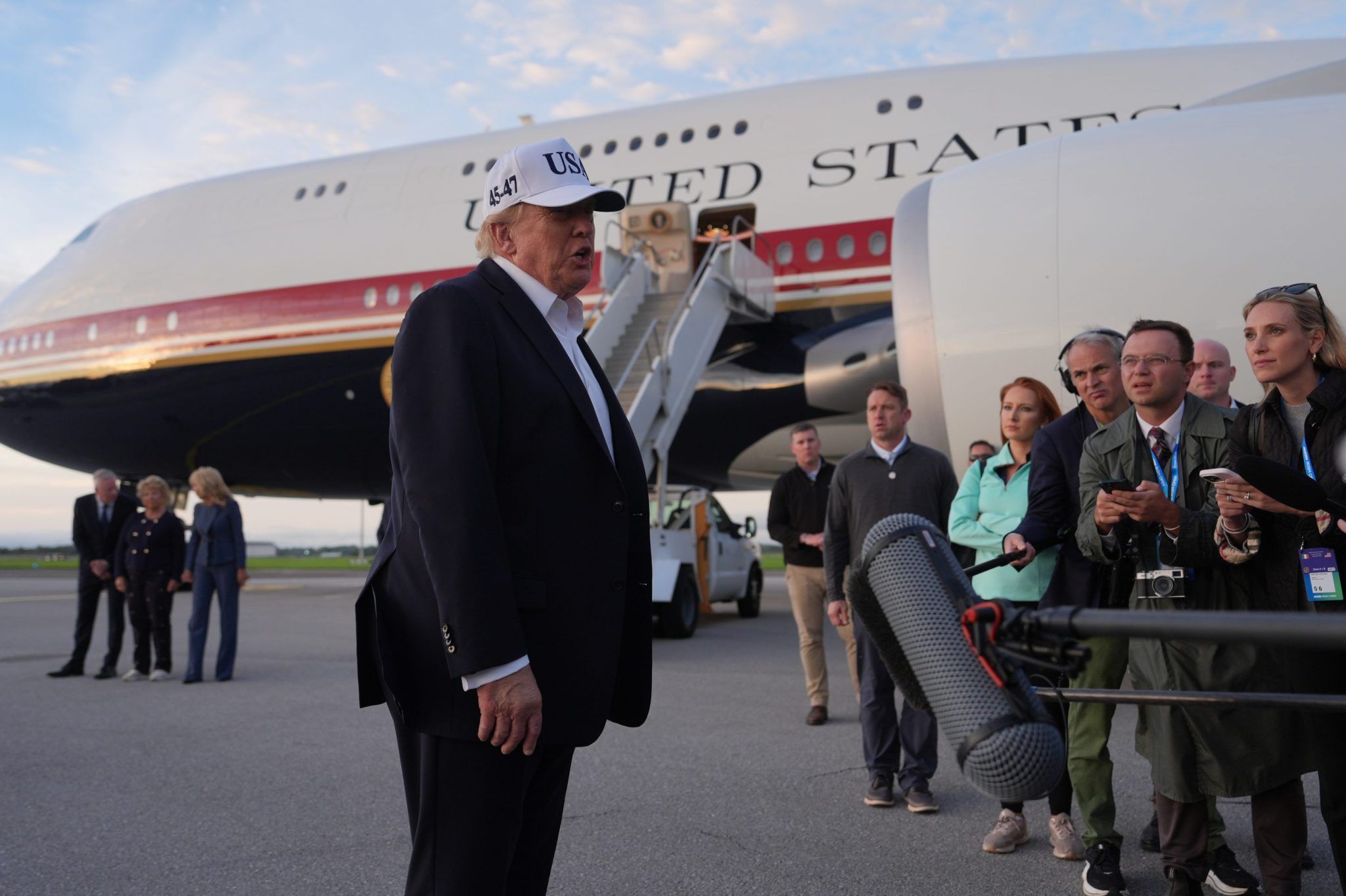 President Donald Trump speaks with journalists before boarding Air Force One at Shannon Airport in Ireland on Sept. 13, 2026. - AP Photo