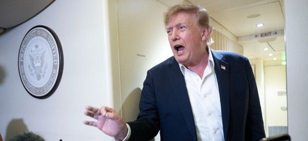 President Donald Trump speaks to the press aboard Air Force One while flying from Ireland on September 13, 2026. - Brendan Smialowski / AFP via Getty Images