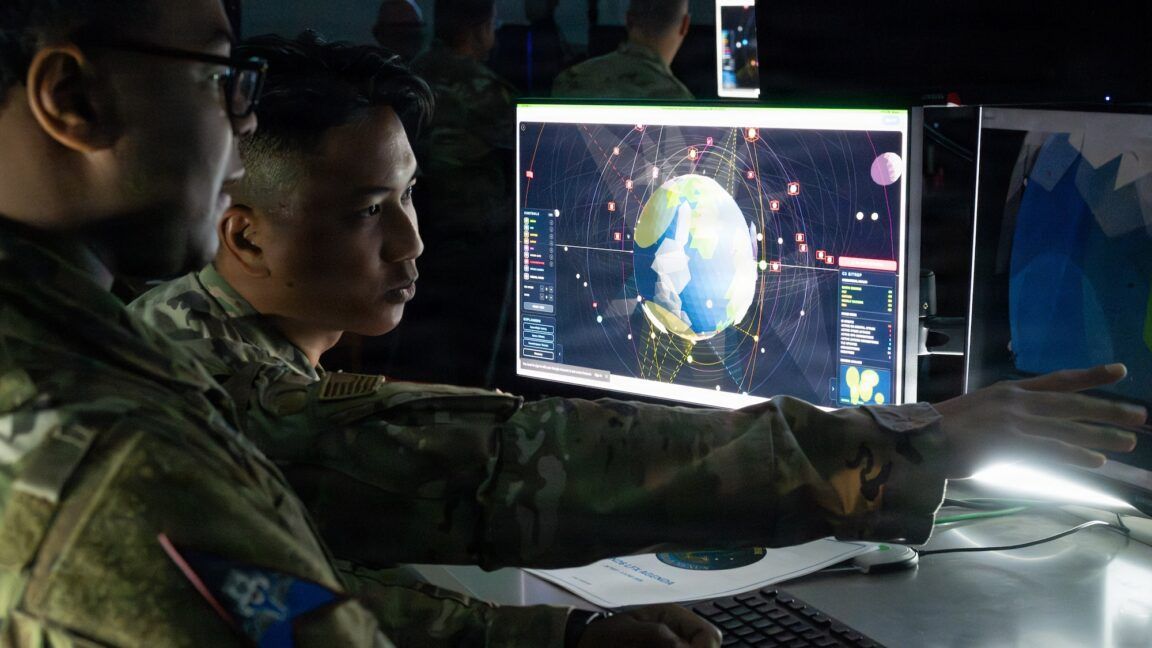 A US Space Force Guardian monitors a space-effects command-and-control display at Vandenberg Space Force Base, California, on May 28, 2026. - US Space Force/David Dozoretz