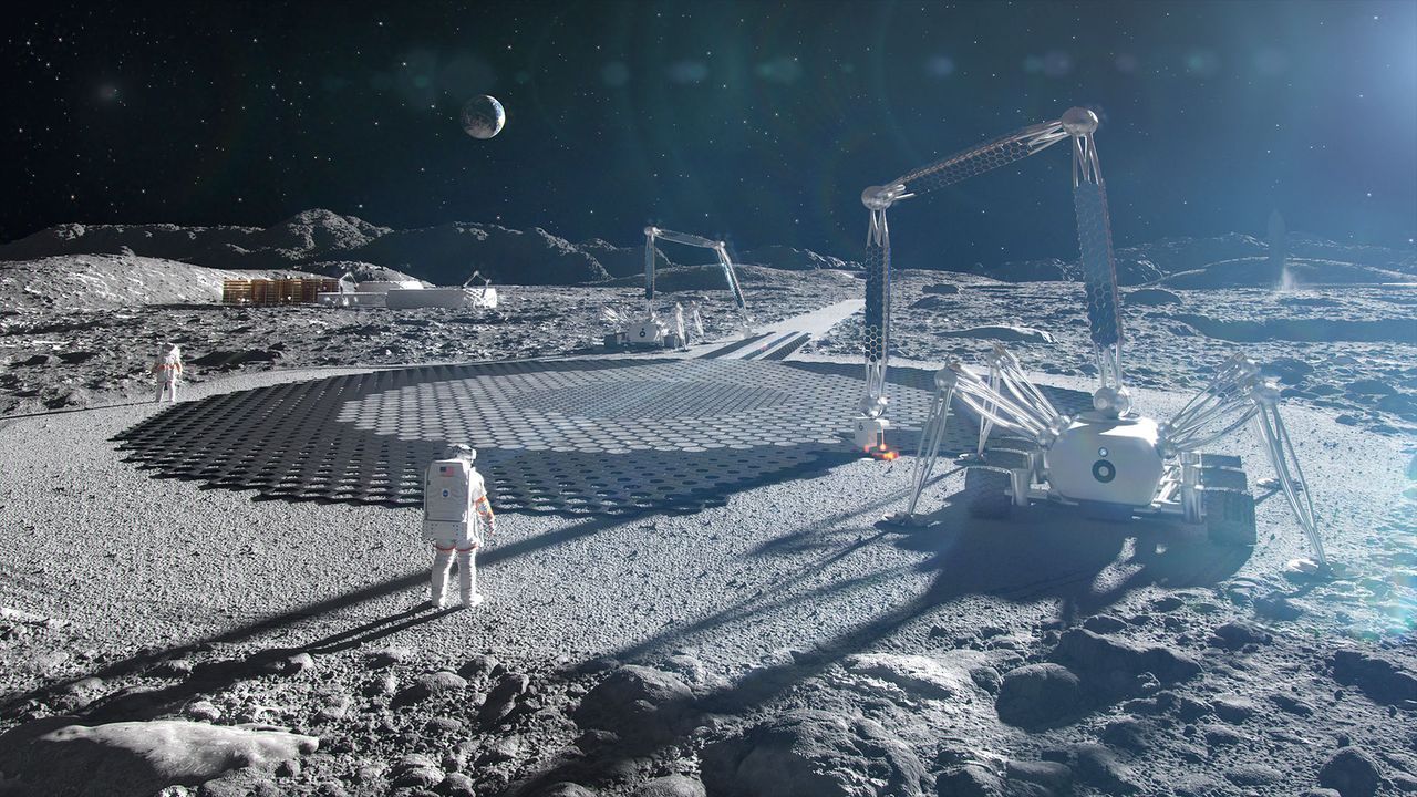 Artist’s illustration of a Moon base under construction. - NASA