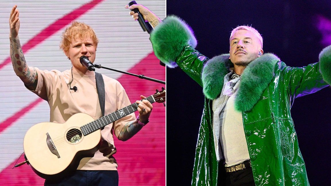 Macklemore and Ed Sheeran during the Loop Tour dispute - AFP
