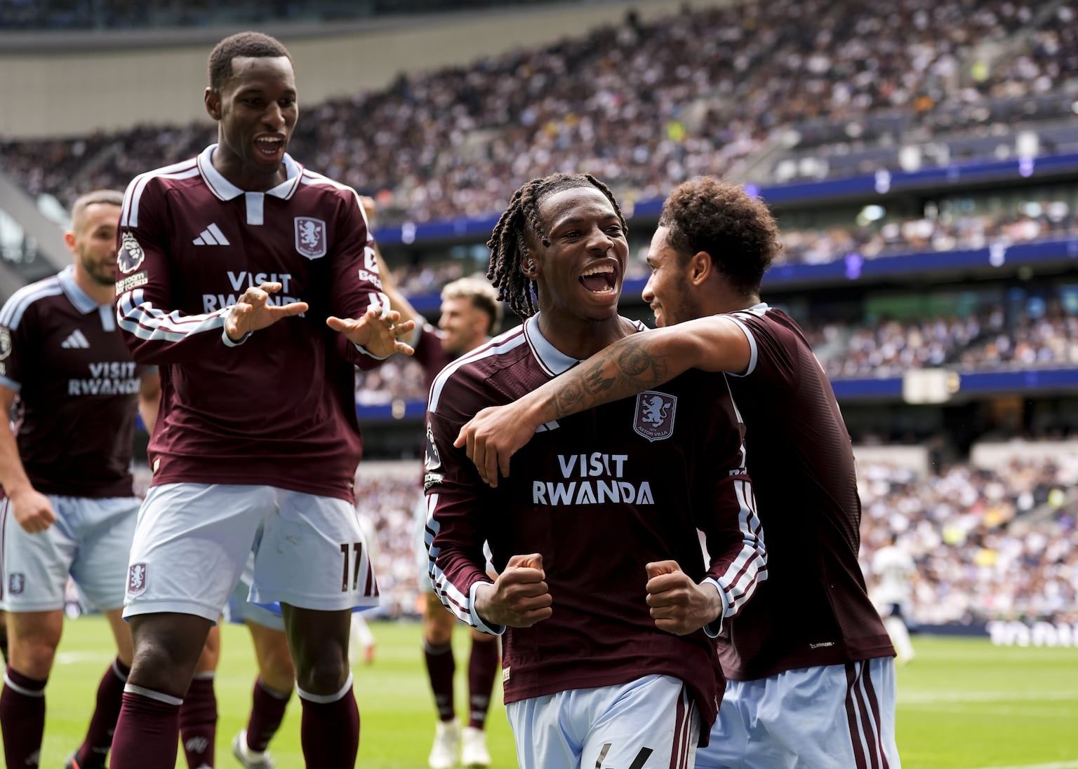 Johan Manzambi celebrates Aston Villa’s opening goal against Tottenham - irishnews.com