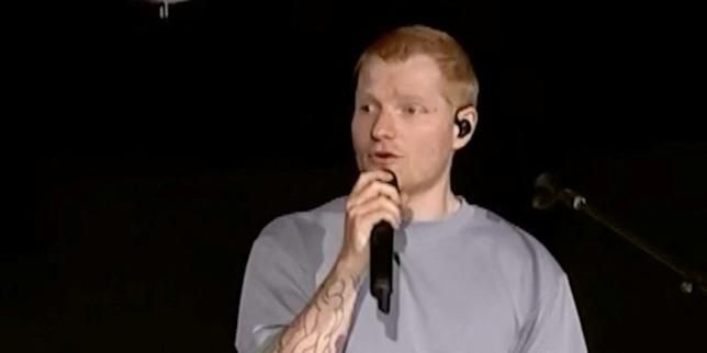 Ed Sheeran addresses the audience before his concert at Lincoln Financial Field in Philadelphia on Sept. 19, 2026. - Reuters