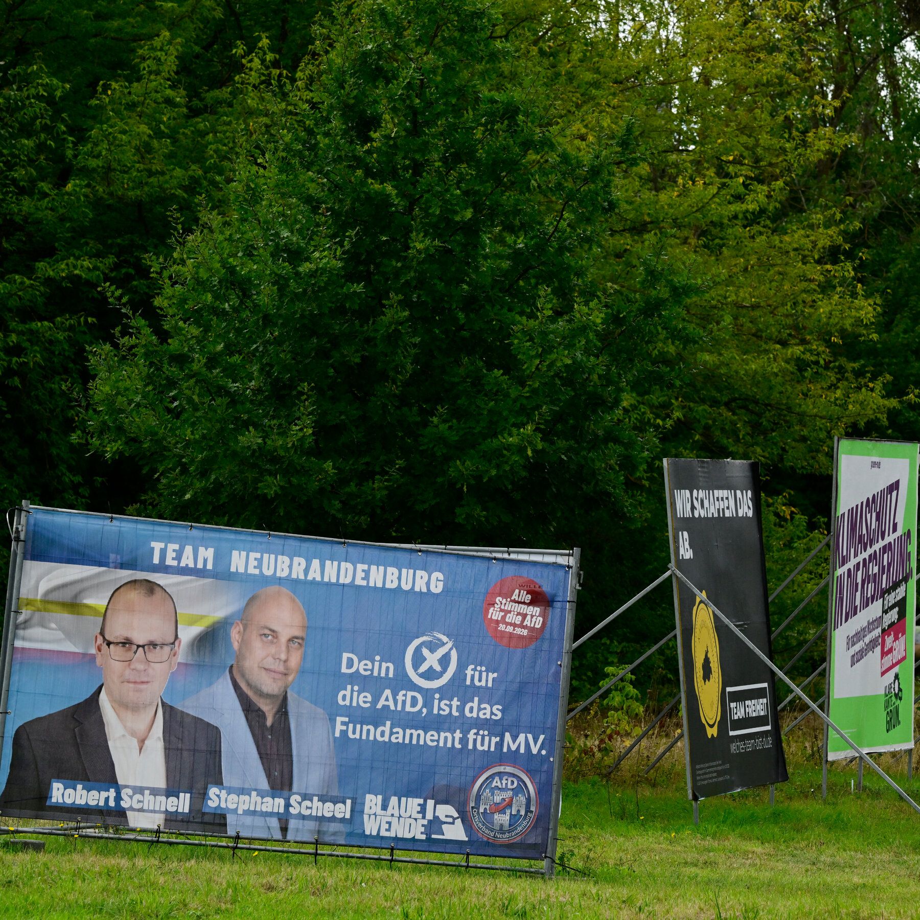 Election campaign billboards for the AfD and other parties in Mecklenburg-Western Pomerania. - The New York Times