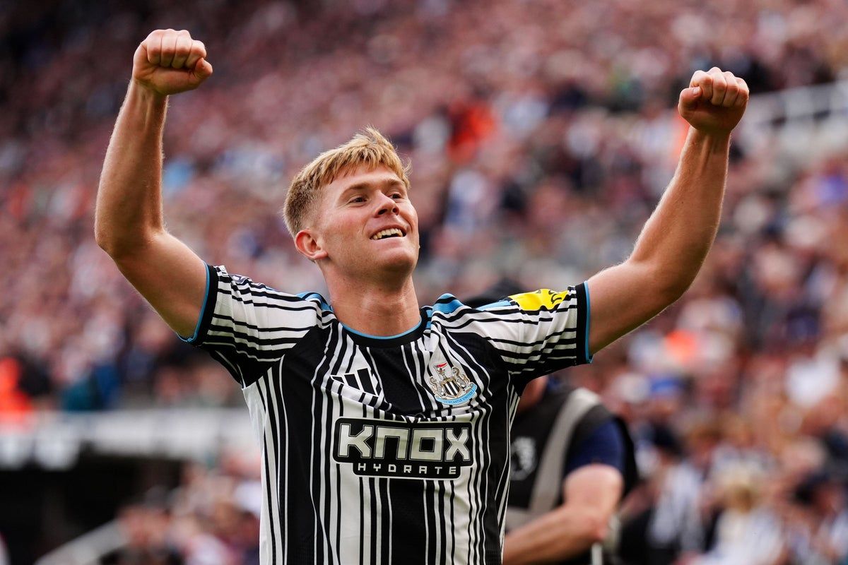 Lewis Hall celebrates Newcastle’s second goal against Hull City. - PA