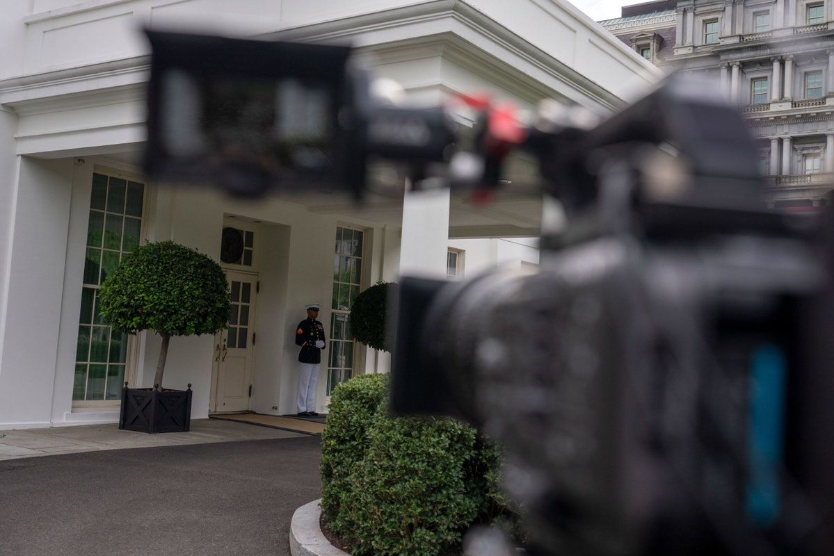 Reporters from CNN, MS NOW and Politico outside the White House after being denied entry. - Jose Luis Magana/AP